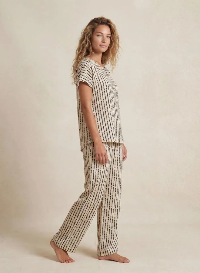 ميش طقم من بيجاما وبلوزة قطن بطبعة مخططة